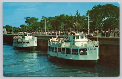 Postcard Open Passenger Ferry Boats Mackinac Island MI MV Holiday and Bide-a-Wee