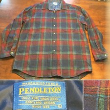 Vtg Large Pendleton Plaid Board Virgin Wool Casual Button-Up Shirt Pocket NICE 