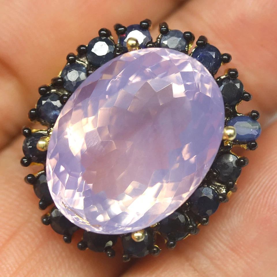 Anel de joias de pedra preciosa lavanda quartzo e safira azul prata 925 tamanho 6,5 - Imagem 2 de 4