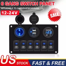 12V LED 6 Gang On/Off Rocker Switch Panel Car Truck Boat Marine Inline Fuse Box