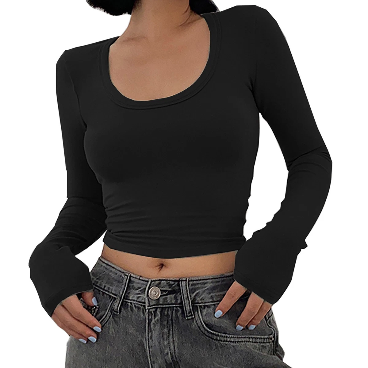 black scoop neck tee