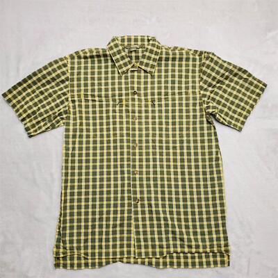 Gander Mountain Shirt Mens Medium Olive Plaid Short Sleeve Outdoor Travel Casual