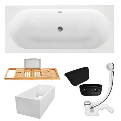 Badewanne Rechteck 160x75 + Wannenträger +Ablage +Badkissen +Ablauf VIEGA + Füße