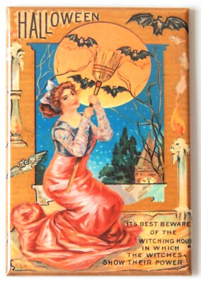 Halloween Red Witch and Bats FRIDGE MAGNET