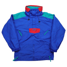 Vtg 90s Columbia Mens L Neon Colorblock Windbreaker 1/4 Zip Radial Sleeve Jacket