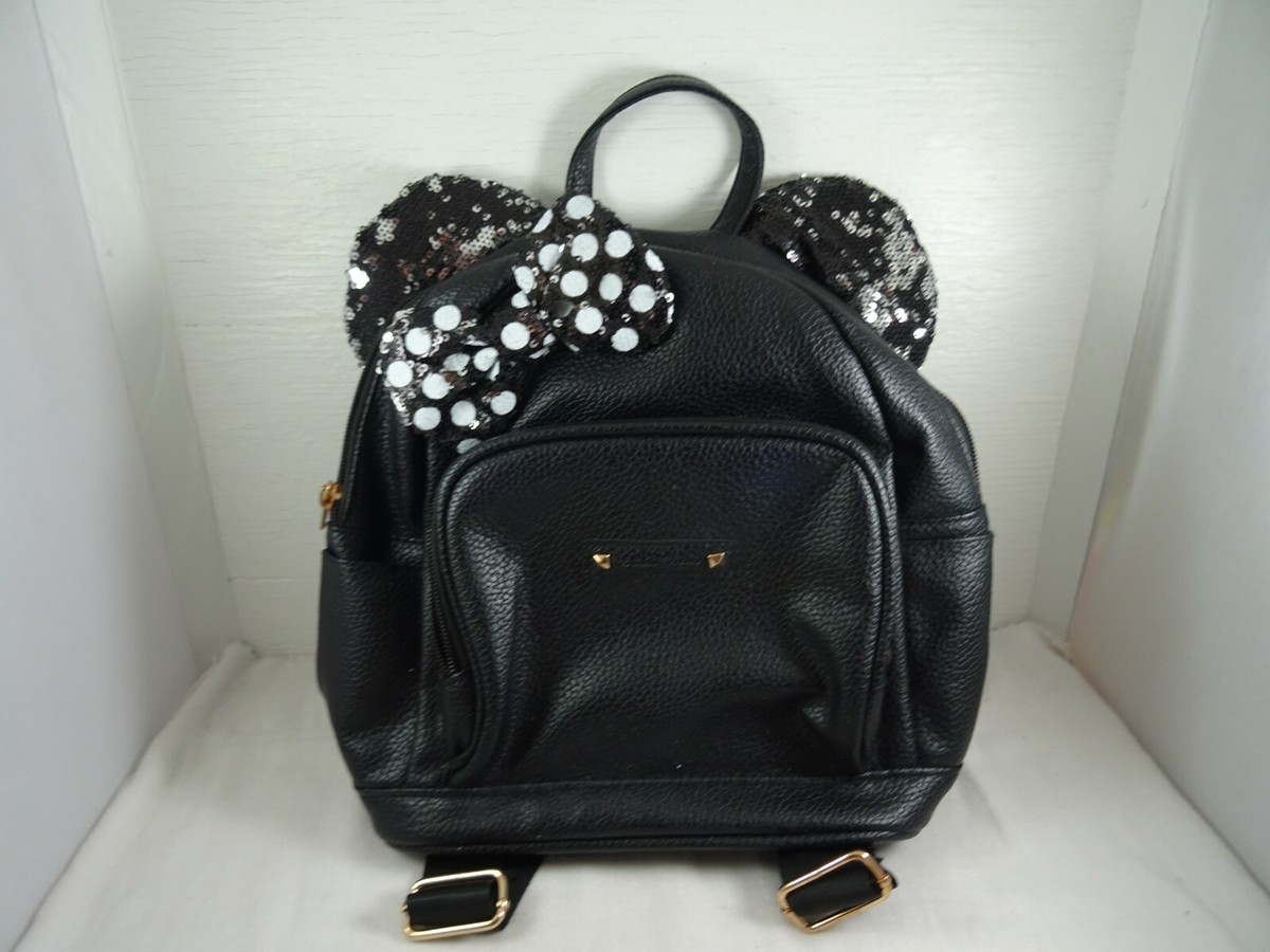 Disney Minnie Mouse Sequin Ear Mini Backpack Black Pebbled Faux Leather Bow Minnie Mouse Loungefly Disney Minnie Mouse Pebble Textured  main image 2