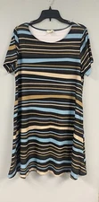 Yelete Stripped Short Sleeved Midi Dress Pockets Crew Neck Flare Size XL