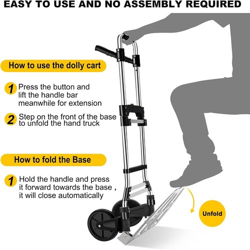 330 LB Capacity Folding Hand Truck Dolly Cart, Portable Aluminum Dolly Cart with - Picture 6 of 7