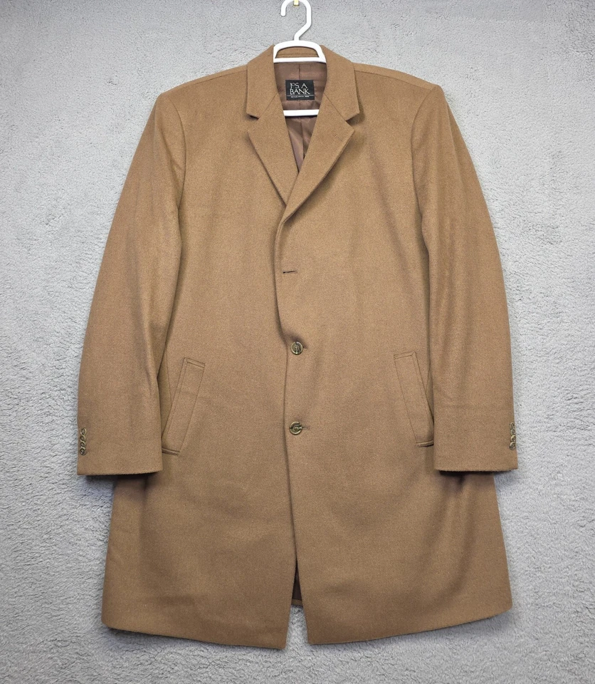 Jos a Bank Overcoat Mens 2XL Brown Wool Blend Preppy Business Casual Corporate - Image 2 of 4