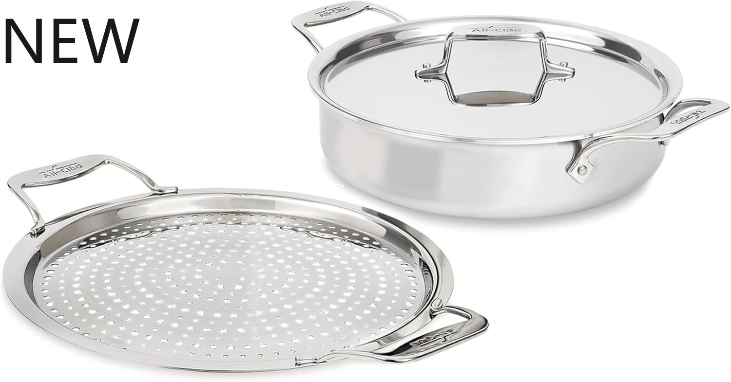All-Clad D5 5-Ply Brushed Stainless Steel Sauteuse Pan with Lid and Strainer