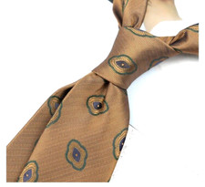 New Classic Polka Dot Brown Green JACQUARD WOVEN 100 Silk Men's Necktie Tie