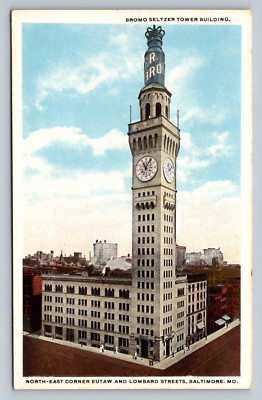 Postcard Maryland Baltimore Bromo Seltzer Tower Building Eutaw & Lombard  D119