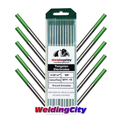 WeldingCity  10-pk TIG Welding Tungsten Electrode Pure (Green) 3/32'' x 7'' | USA