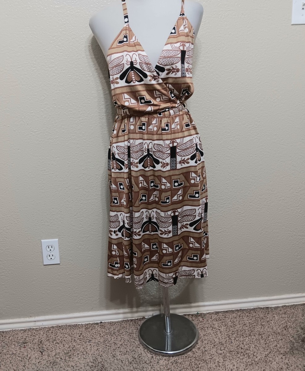 Nieves Lavi New York Tan Black RARE Insect Print Silk Surplice