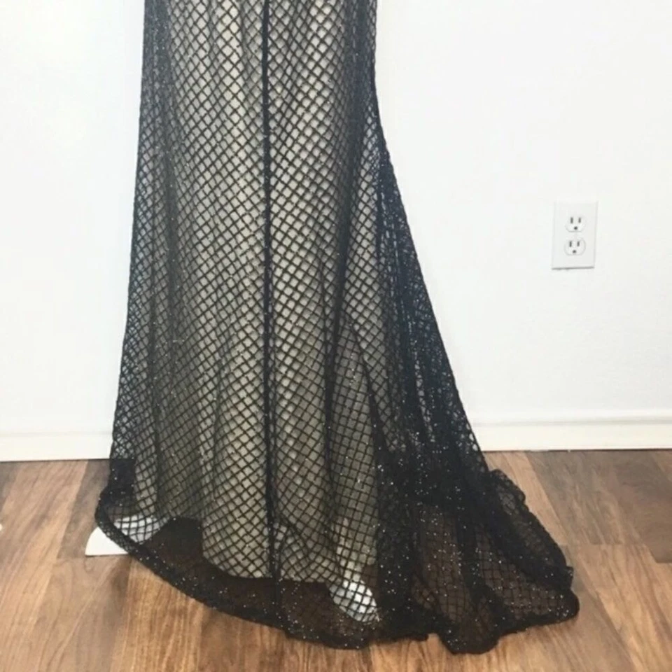 Marina Black Mesh Glitter Nude Formal Gatsby Wedding Formal Dress Gown Train 6 - Image 3 of 4