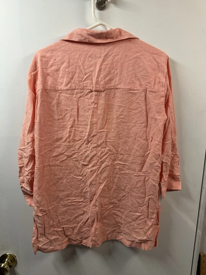Old Navy Womens Xs Coral 3/4 Sleeve Linen Blend Big Button Pullover Shirt - Image 3 of 4
