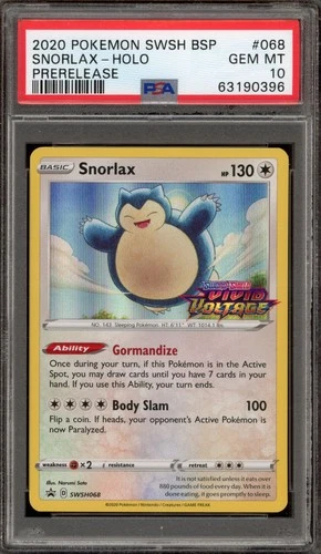 Pokemon Snorlax Vivid Voltage Prerelease Holo Promo SWSH068 PSA 10 Gem Mint