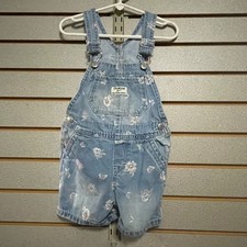 OshKosh B'gosh Toddler Girls 3T Floral Denim Shortalls Light Wash Blue Overalls