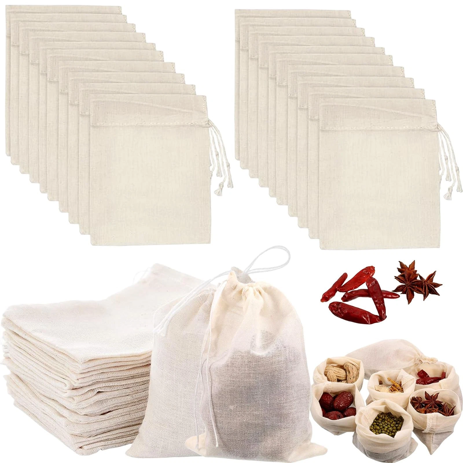 30 Pack Muslin Bags with Drawstring, 8*10cm Spice Bags for Cooking Se...