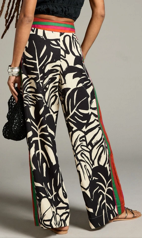 Farm Rio X Anthropologie 100% Linen Pants Womens Wide Leg Pockets Petite XL - Image 2 of 4