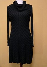 Dana Buchman Medium Slimming Black Sweater Dress Cowl Neck Long Sleeved Chevron 