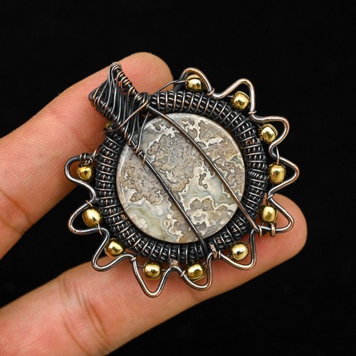 Crazy Lace Gemstone Copper Wire Wrap Handmade Pendant Jewelry Best Gift For Wife - Picture 2 of 4