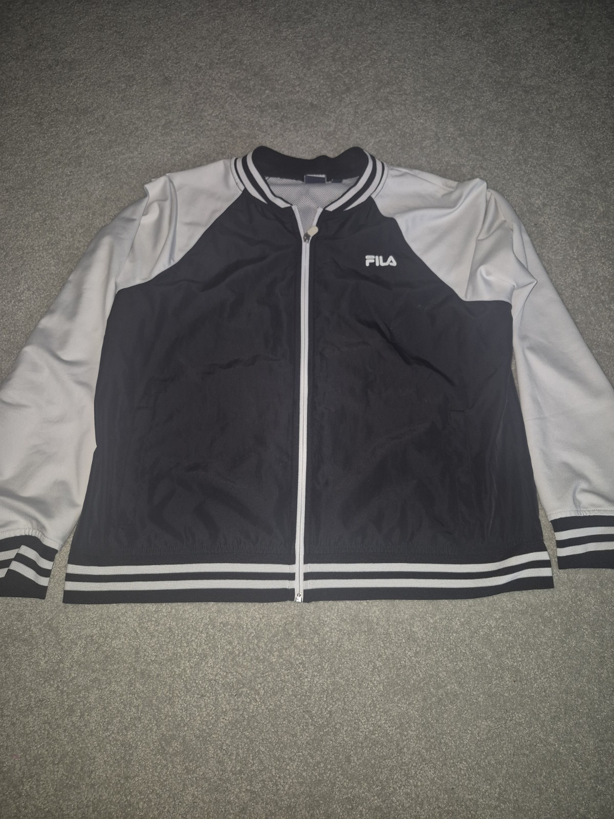 FILA Sport Women's XL Track Jacket Black White Full Zip Lightweight with Pockets