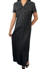 CHANEL Vintage 97P CC Logo Button Linen Shirt Dress One-piece 36 Black 902560