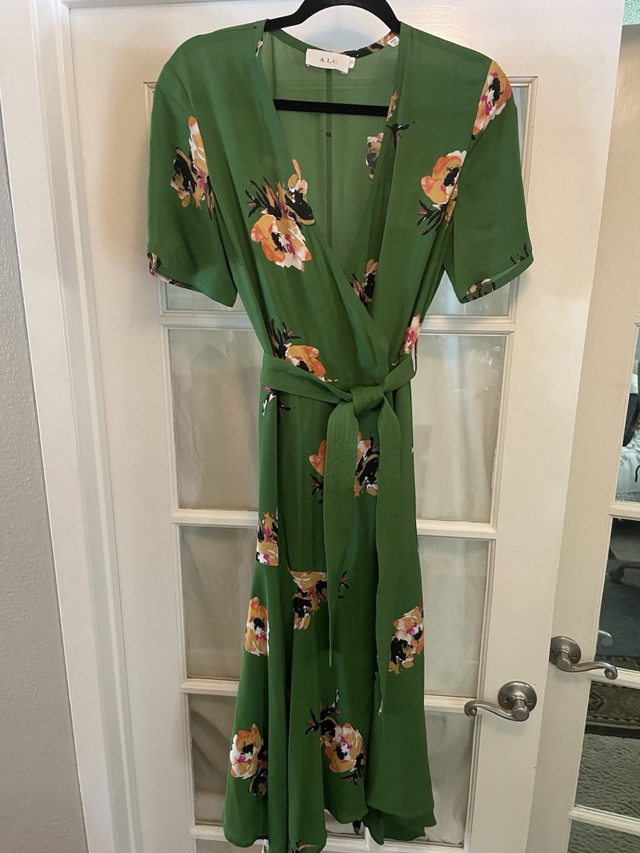 A.L.C. Cora Silk Midi Wrap Size 10 Dress in Green Floral
