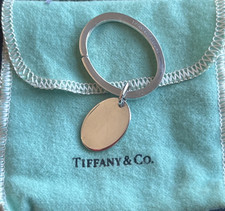Vintage Tiffany Co. Sterling Silver Oval Charm Key Ring with Pouch No Monogram