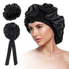 Silk Bonnet for Sleeping Women, Flaviao Satin Hair Medium, Black