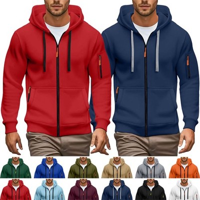 Herren Langarm Hoodie Sweatshirt mit Taschen Zipper lässige Kapuzenjacke Outdoor