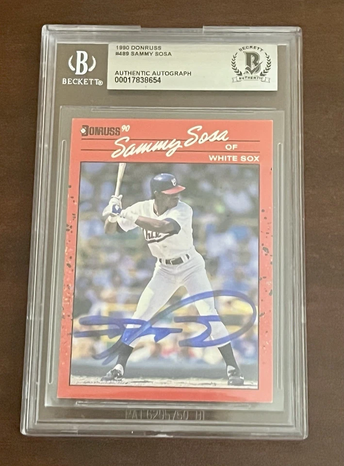 Donruss Sammy Sosa 1990 firmado novato en tarjeta automática RC #489 *Beckett auténtico* Foto 2 de 4