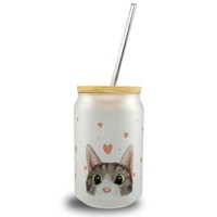 Katze Trinkglas Mit Bambusdeckel Im Aquarell-Stil