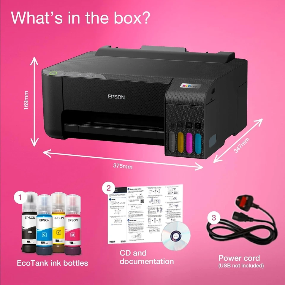 Black EcoTank ET-1810 A4 Single Function Wi-Fi Ink Tank Printer - Image 3 of 4