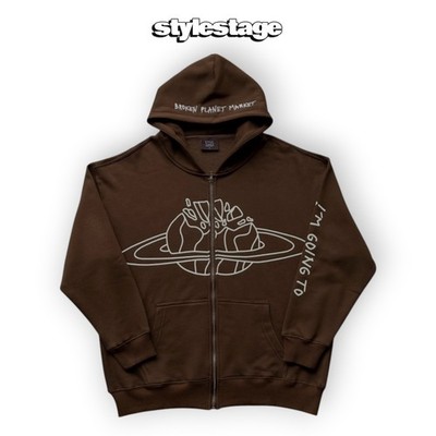Broken Planet Market zip up hoodie in Brown