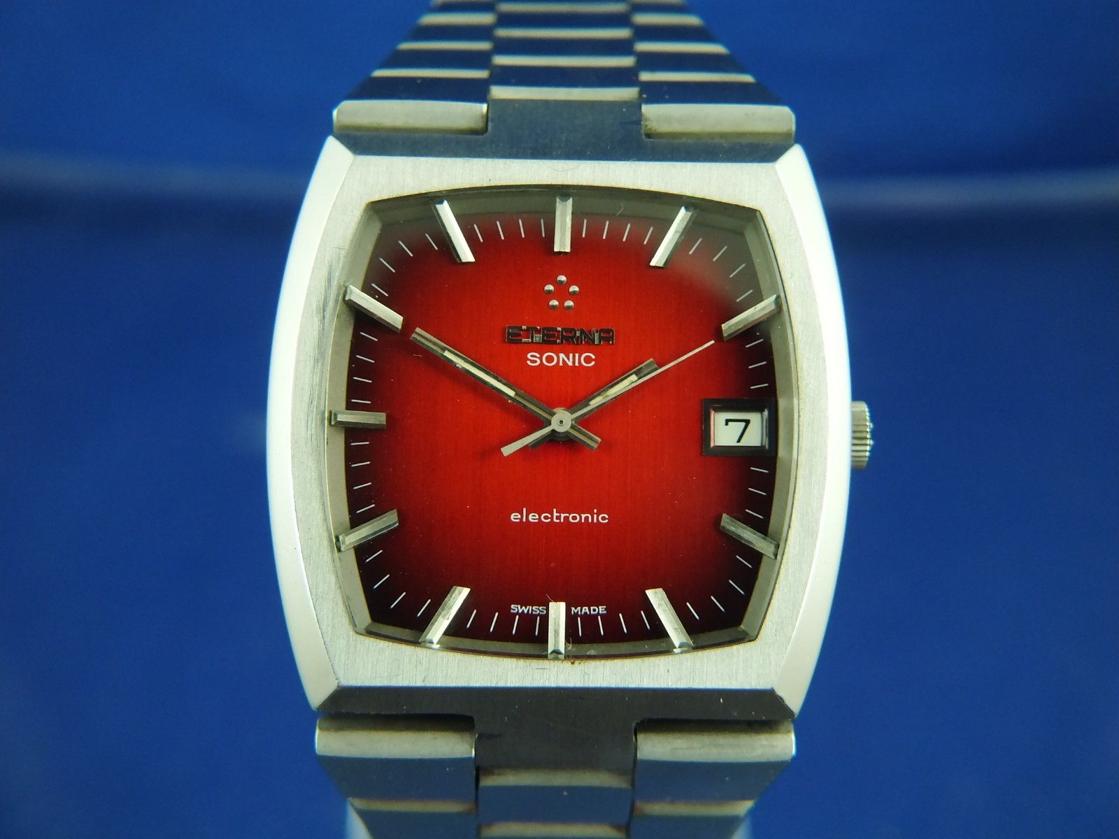 ETERNA SONIC Tuning Fork Electronic Watch Chatelain Steel Bracelet 1970s Vintage image 4