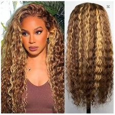 Human Hair Curly, Brown/Honey Blonde 24 inches -Celeb Glam