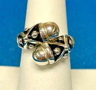 Vtg. Espo / Sig Sterling Silver Black Enamel Bypass Bead Ring - Sz 7 - 10.8g