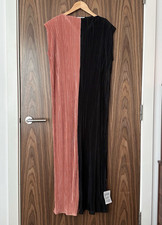 ASOS Coral Pink Black Plisse Sleeveless Colour Block Stripe Maxi Dress UK 10 NEW