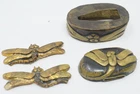 Japanese Kashira Fuchi & Menuki Sword Handle Ornaments Dragonfly Design 0331G2
