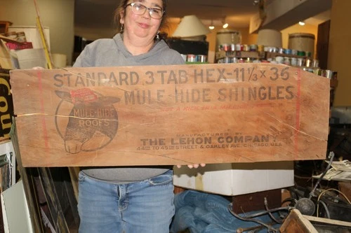 Vintage 1930's Mule Hide Roofing Shingles Gas Oil Farm 36" Primitive Wood Sign