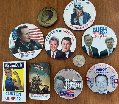 1992 Campaign Buttons LOT OF 9 - Bush Quayle Clinton Gore Perot buttons NEW