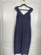 ASOS Striped Midi Sleeveless Fitted Pencil Blue Red Women's Dress Sz 8
