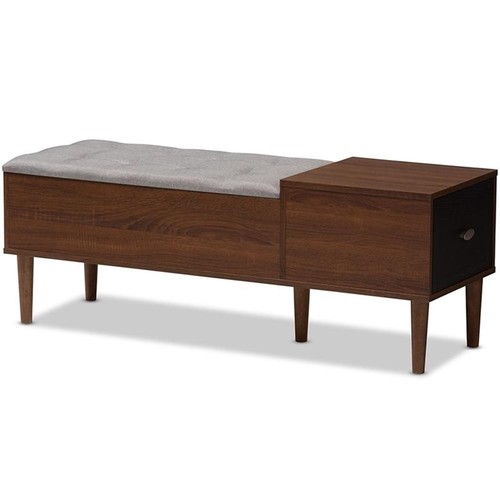 Baxton Studio Merrick Storage Bench in Light Gray and Dark Brown
