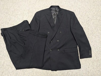 1990s vitnage CHAPS ralph lauren 2PC SUIT navy blue 46R 38x34 wool pinstriped
