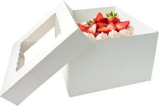 10 Pcs Cake Boxes,12x12x8 Inches White Bakery Boxe with Window,Tall Dessert Boxe