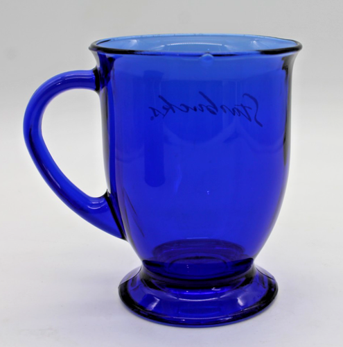 Juego de 2 tazas de té de café de vidrio azul cobalto grabadas Starbucks grandes de colección *LEER* - Imagen 11 de 16