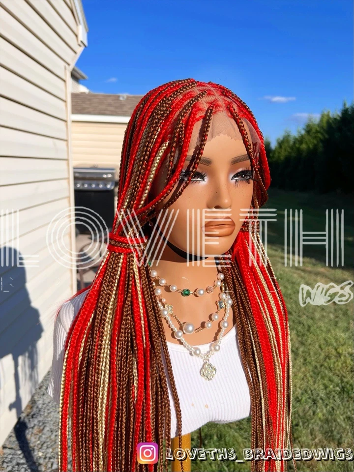 Se envía al día siguiente (ENVÍO 2 DÍAS) Peluca trenzada de encaje completo Cornrow, trenza marrón sin nudos Foto 3 de 4