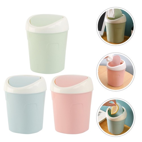 3 Pcs Office Mini Trash Can Desk Storage Basket with Lid Desktop